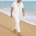 thumbnail image 4 of BLTIBY Mens Summer Set 2 Piece Beach Outfits Short Sleeve Button Down and Drawstring Pants Matching Vacation Sets with Pockets White S, 4 of 6