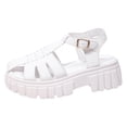thumbnail image 4 of Rokment Womens Platform Closed Toe Gladiator Sandals Roman Retro Beach Casual Leather Ankle Strap Height Increasing Chunky Flat Comfortable Walking Summer Shoes White Size 9.5, 4 of 6