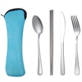thumbnail image 1 of Juego de 4 Piezas de Vajilla Portátil de Acero Inoxidable, Cuchara, Tenedor, Cuchillo para Carne, Cubiertos de Viaje, Vajilla con Bolsa, Azul, 1 of 7