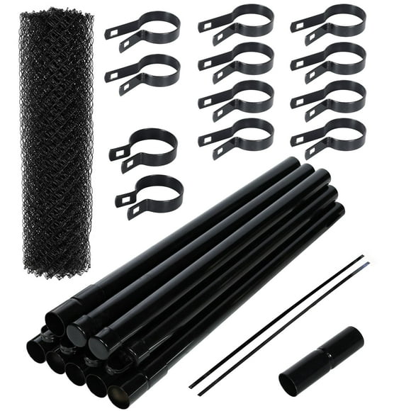 ALEKO KITCLFB9.5G6X50 DIY Chain Link Steel Fence, 6X50 ft 9.5 AWG, PVC Coated Complete  Kit Black