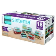Sistema 18-Piece Food Storage Containers with Lids for Lunch, Meal Prep, and Leftovers, Dishwasher Safe, Clear/Blue