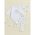 thumbnail image 2 of Nygoyerh Baby Boys Cute Long Pants Sets Letter Bear Print Long Sleeve Romper + Elastic Trousers + Hat 3Pcs Infant Toddler Summer Outfits for Casual Daily 0-24 Months, 2 of 10