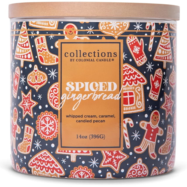 Colonial Candle Spiced Gingerbread Scented Jar Candle, Holiday Deco Collection, 3 Wick, Brown, 14 oz - Up to 60 Hours Burn