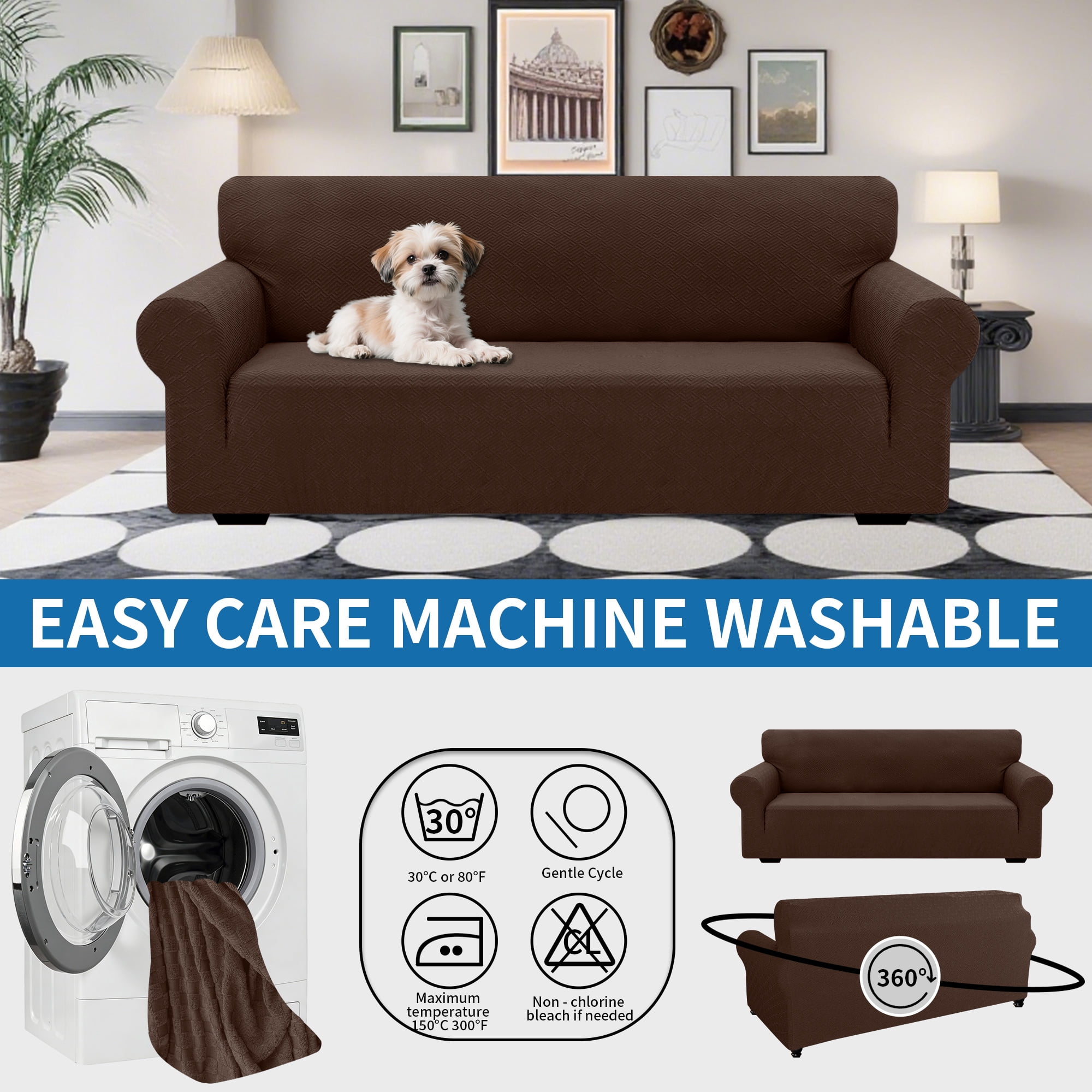 JIATER 1-Piece Sofa Cover Stretch Couch Cover Washable Sofa Slipcover Furniture Protector for 3 Cushion Sofa,Coffee