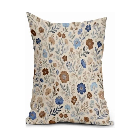 16X16in Vintage Blue Botanical Floral Linen Throw Pillow Covers Hidden Zipper Washable Sofa Couch Bed Decor Cushion Covers