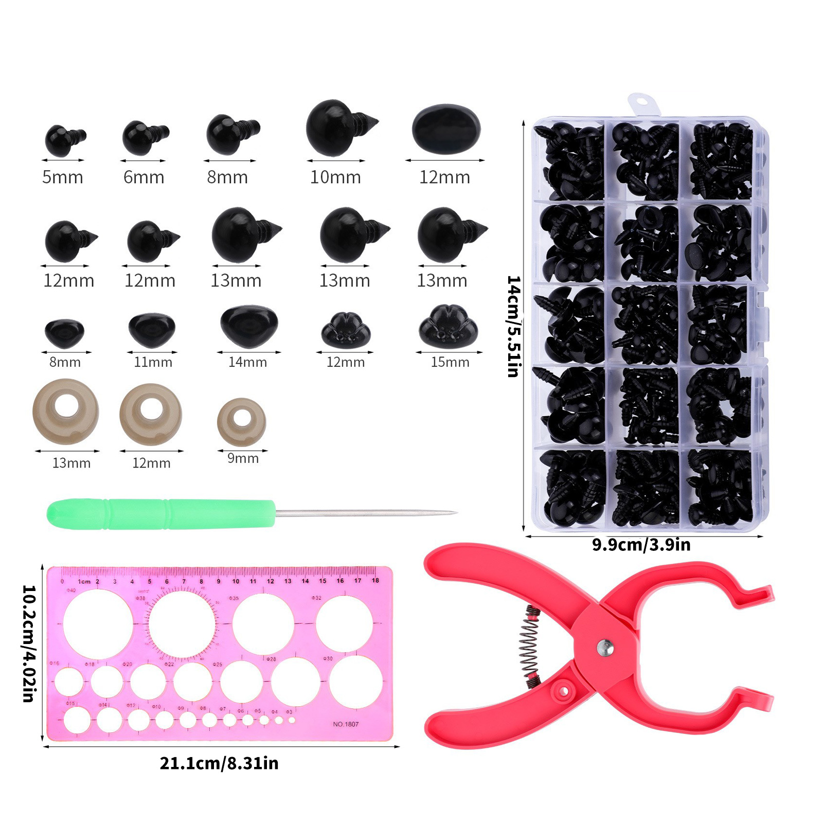Safety Eye and Nose 476Pcs Included Washers and Auxiliary Tool Various Size Crochet Eye Nose for Crochet Doll