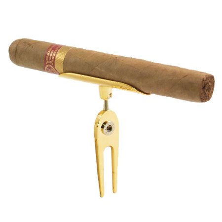 Golf Cigar Holder - Prestige Gold Golfer's Cigar Holder and Divot Repair Tool Golf Tee