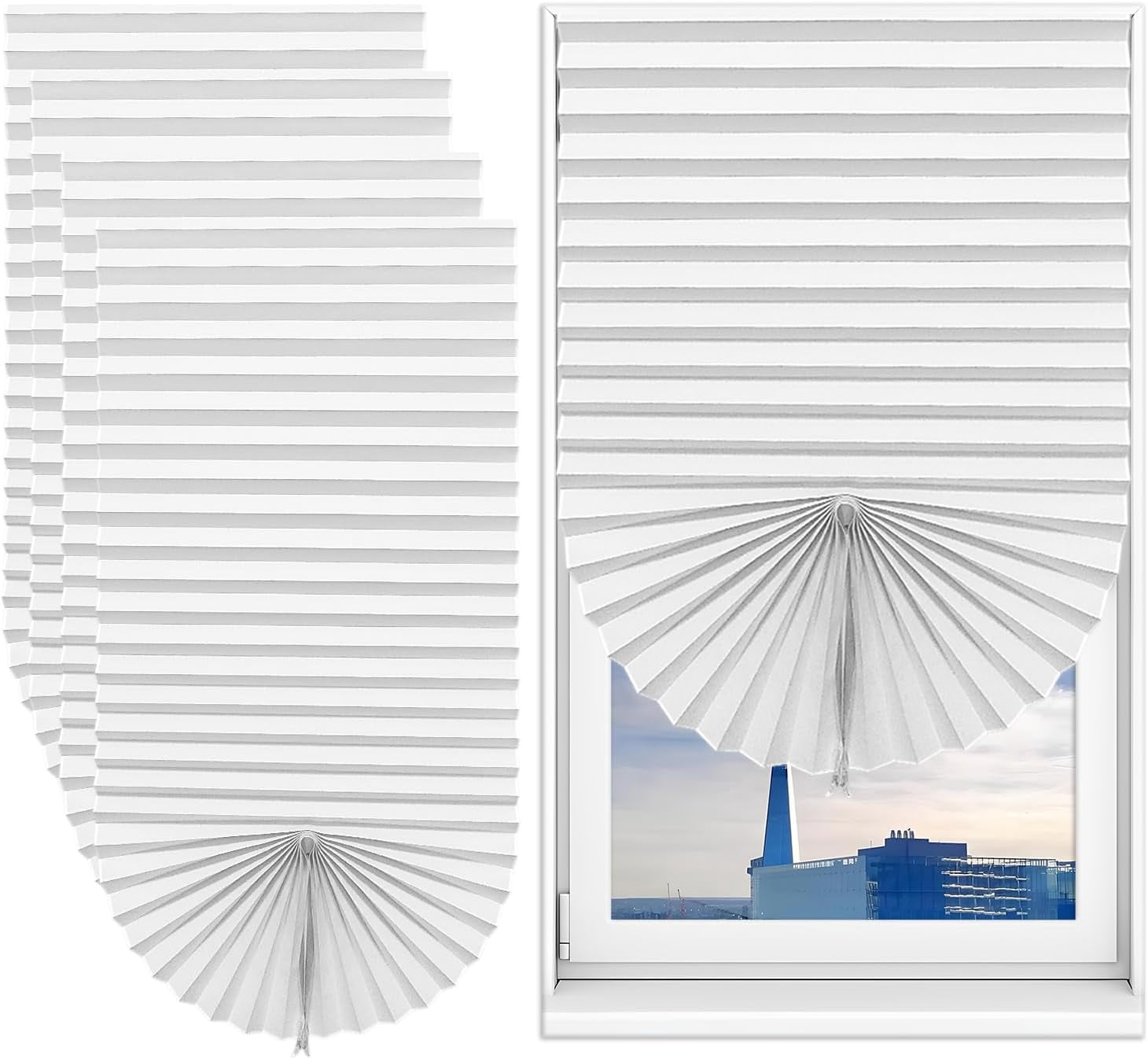 4pack No Drill Temporary Blinds Stick on,24X59" Easy Fit Self Adhesive Blinds,Non-Woven Fabric Crop According to Size,Curtains for Bedroom Kitchen Bathroom Windows, White