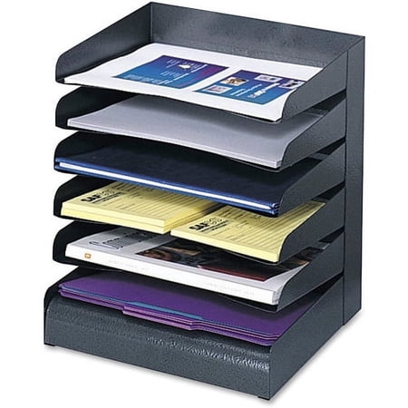 Safco Slanted Shelves Steel Desk Tray Sorter 6 Tier(s) - Desktop - Black - Steel - 1Each