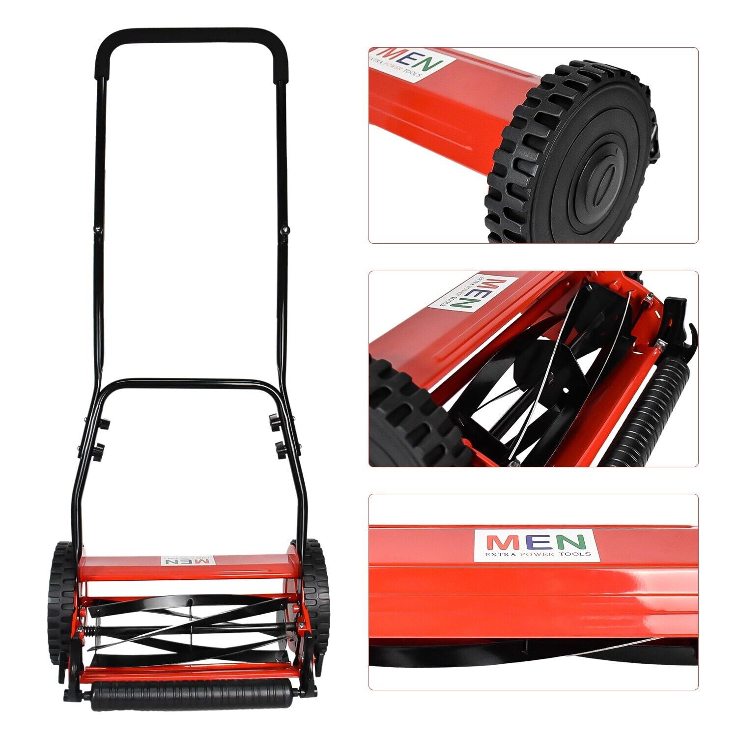 iMeshbean 14-Inch 5-Blade Manual Reel Lawn Mower, 2 Wheels Adjustable Handle Height Hand Push Lawn Catcher,High Efficiency Push Reel Lawn Mower, Red