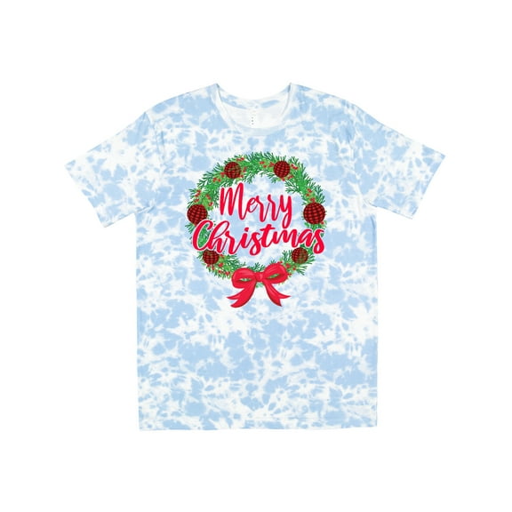 Inktastic Merry Christmas Wreath with Red Bow and Ornaments T-Shirt