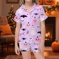 thumbnail image 2 of MEZZALL Girls Halloween Sleepwear Short Sleeve Pumpkin Bat Printed Lapel Blouse Pajamas Sets Tops With Elastic Waist Shorts Two Piece Loungewear For Kids Relaxed Fit Nightwear, 2 of 4