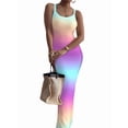 thumbnail image 2 of Women'S Summer Long Dress Casual Slip Slim Sleeveless Bodycon Maxi Dresses Blue Rainbow XXL, 2 of 7