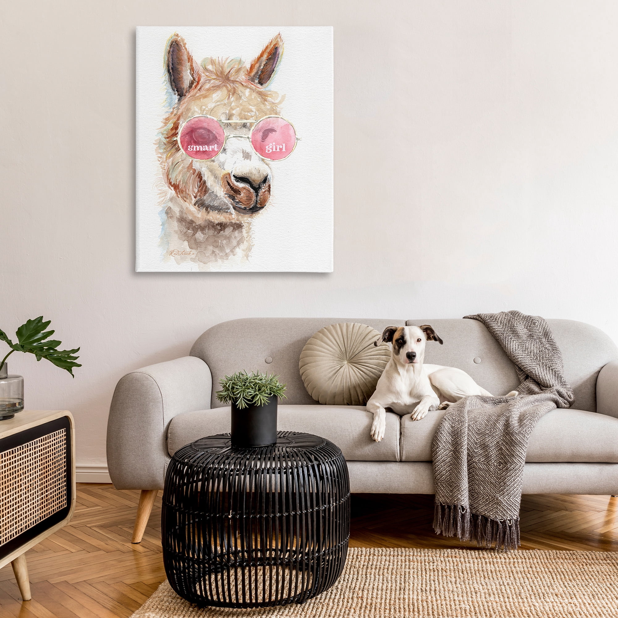 Stupell Industries Smart Girl Llama Animals & Insects Painting Gallery Wrapped Canvas Art Print Wall Art, 36 x 48