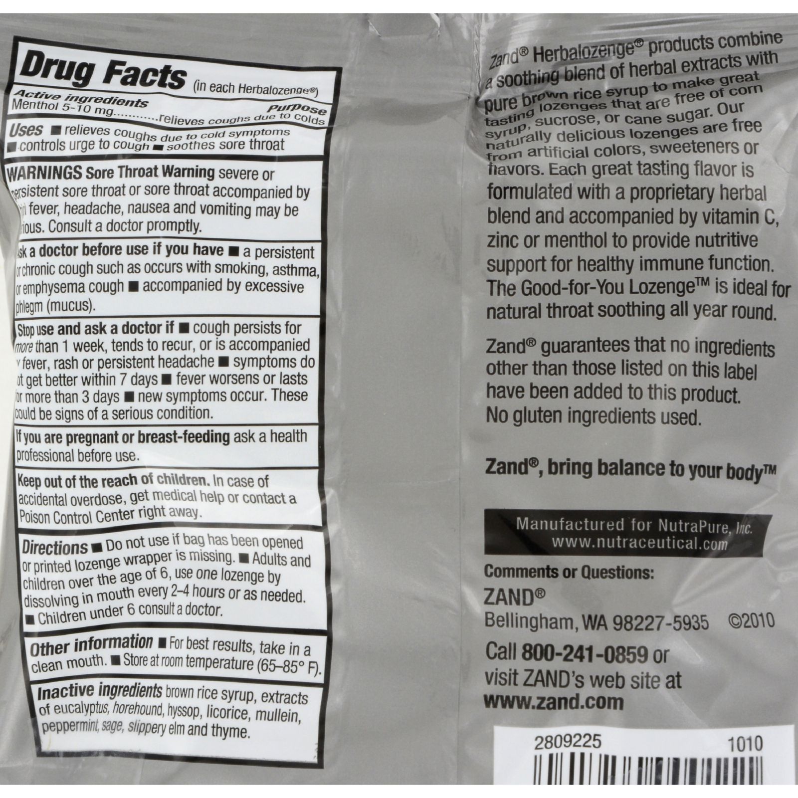 Zand Immunity Menthol HerbaLozenge Cough Drops | Peppermint, Eucalyptus, Herb Blend | No Corn Syrup