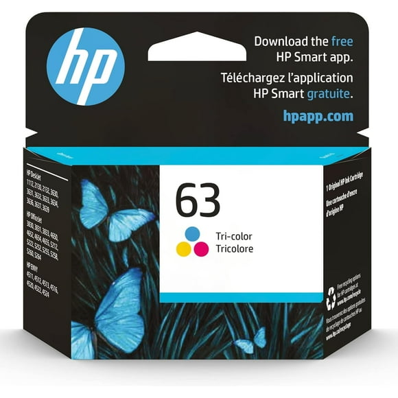 HP 63 Tri-color Ink Cartridge | Works with HP DeskJet 1112, 2130, 3630 Series; HP ENVY 4510, 4520 Series; HP OfficeJet 3830, 4650, 5200 Series | Eligible for Instant Ink | F6U61AN