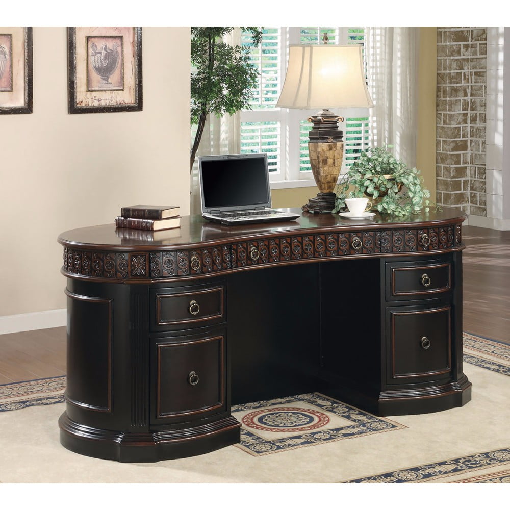 Sturdy Traditional Style Wooden Executive Desk, Brown