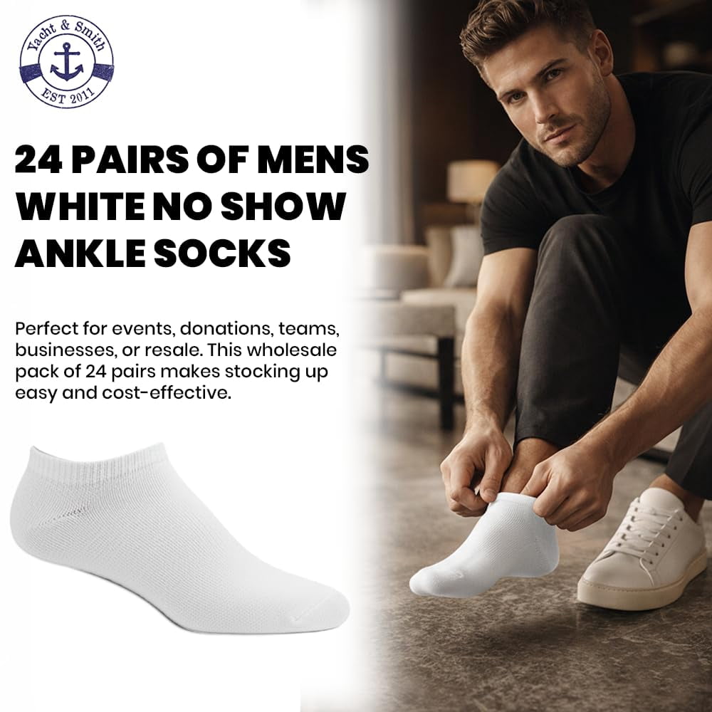 Yacht & Smith Mens Wholesale Bulk No Show Ankle Socks, Cotton Sport Athletic Socks - Size 10-16