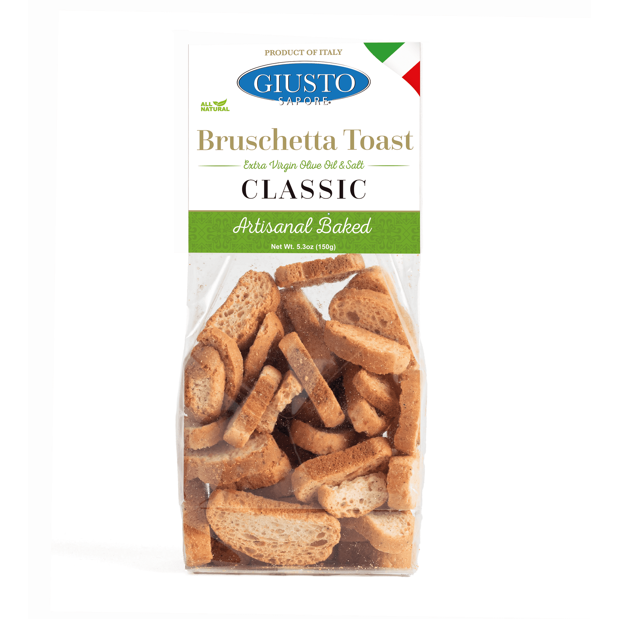 Giusto Sapore Italian Classic Bruschetta Toast, Imported Italian Artisanal Snack, Mini Toast, 5.3oz (150g)