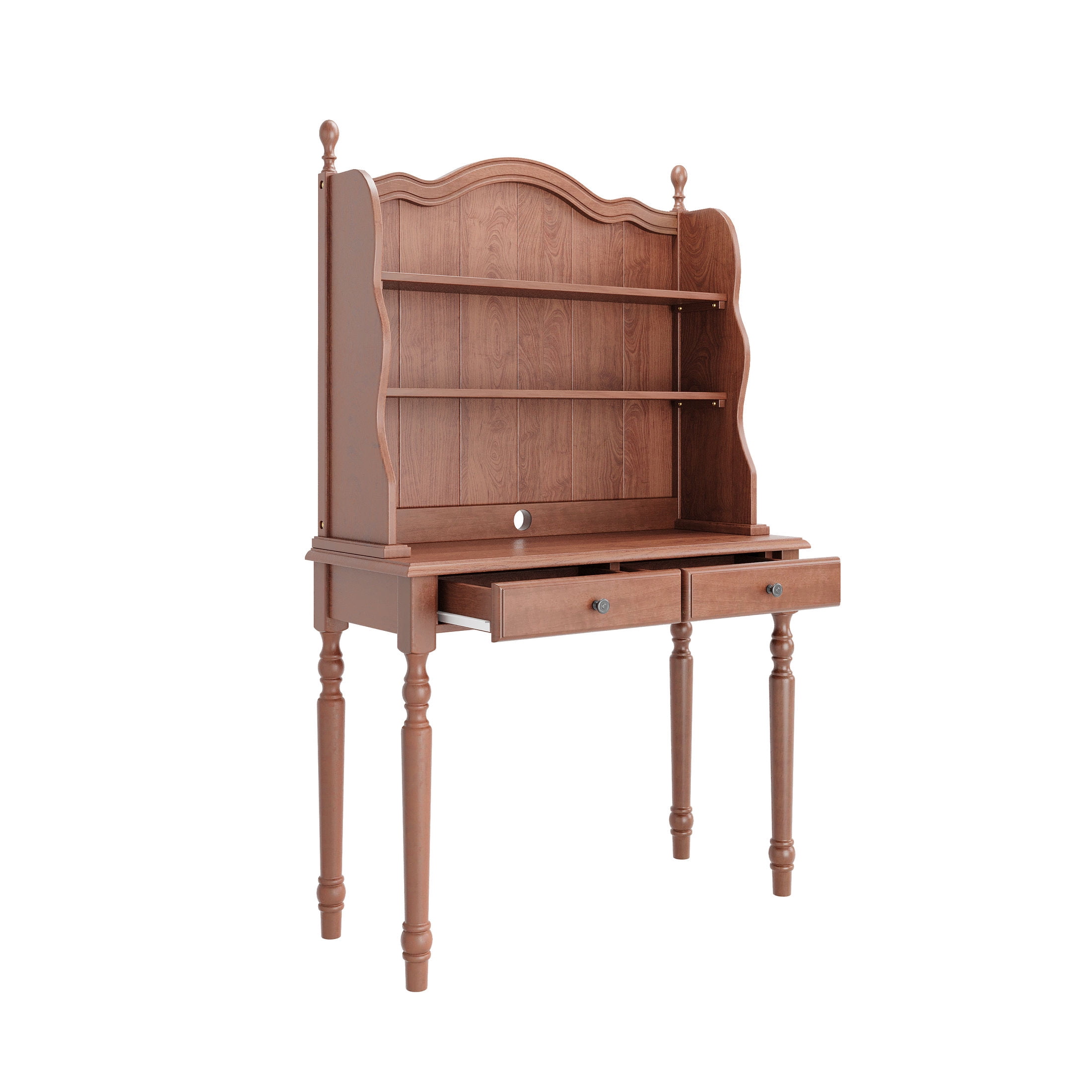GDF Studio Harper Mid-Century Computer Desk with Storage Hutch & Drawers, Vintage Vanity Desk for Home Office, Walnut