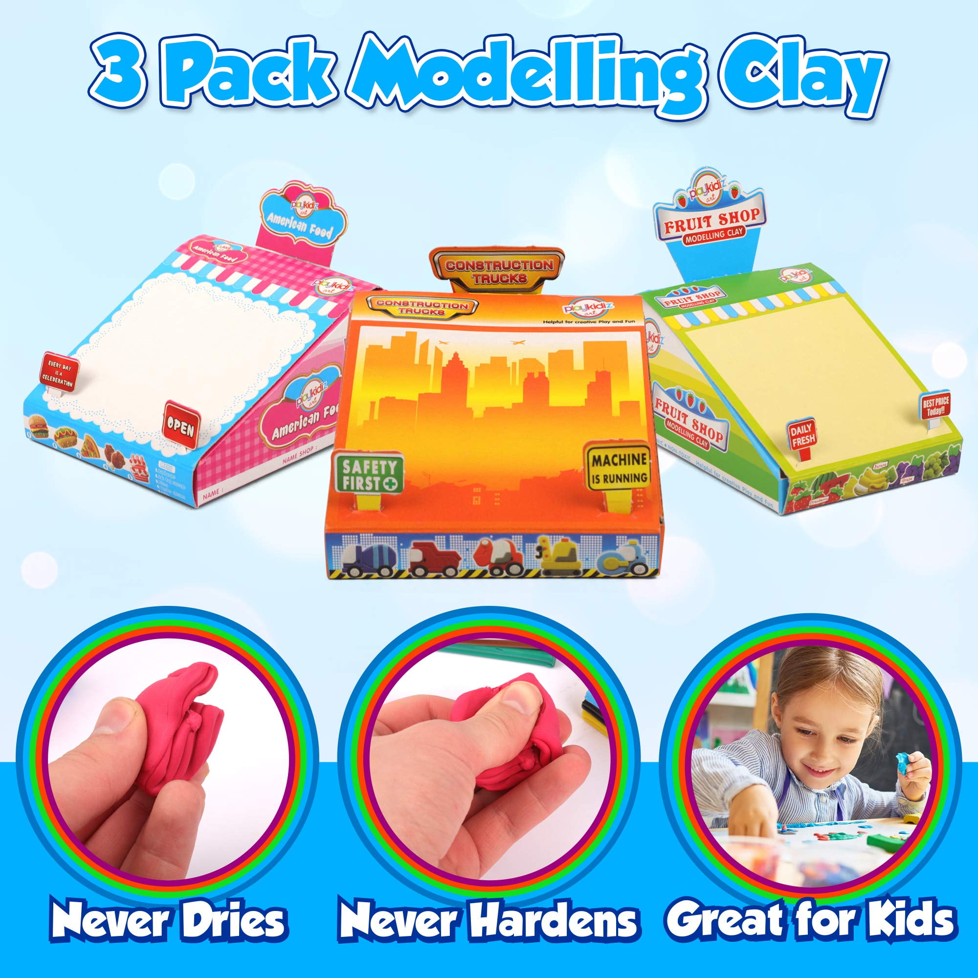 Playkidiz 3 Pack Clay Modeling Crafts Kit for Children, Super