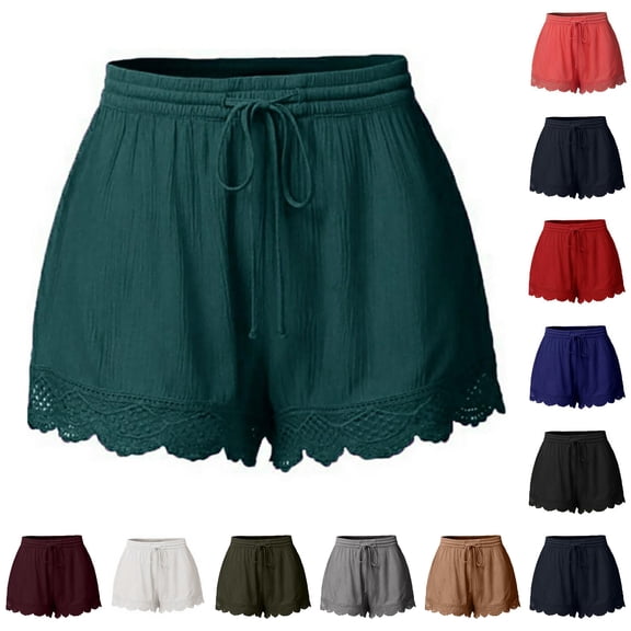 DHFJKG Women Summer Casual Shorts Lace Loose Fit Drawstring Loungewear Shorts Beach Vacation Clothes Stylish Bottoms