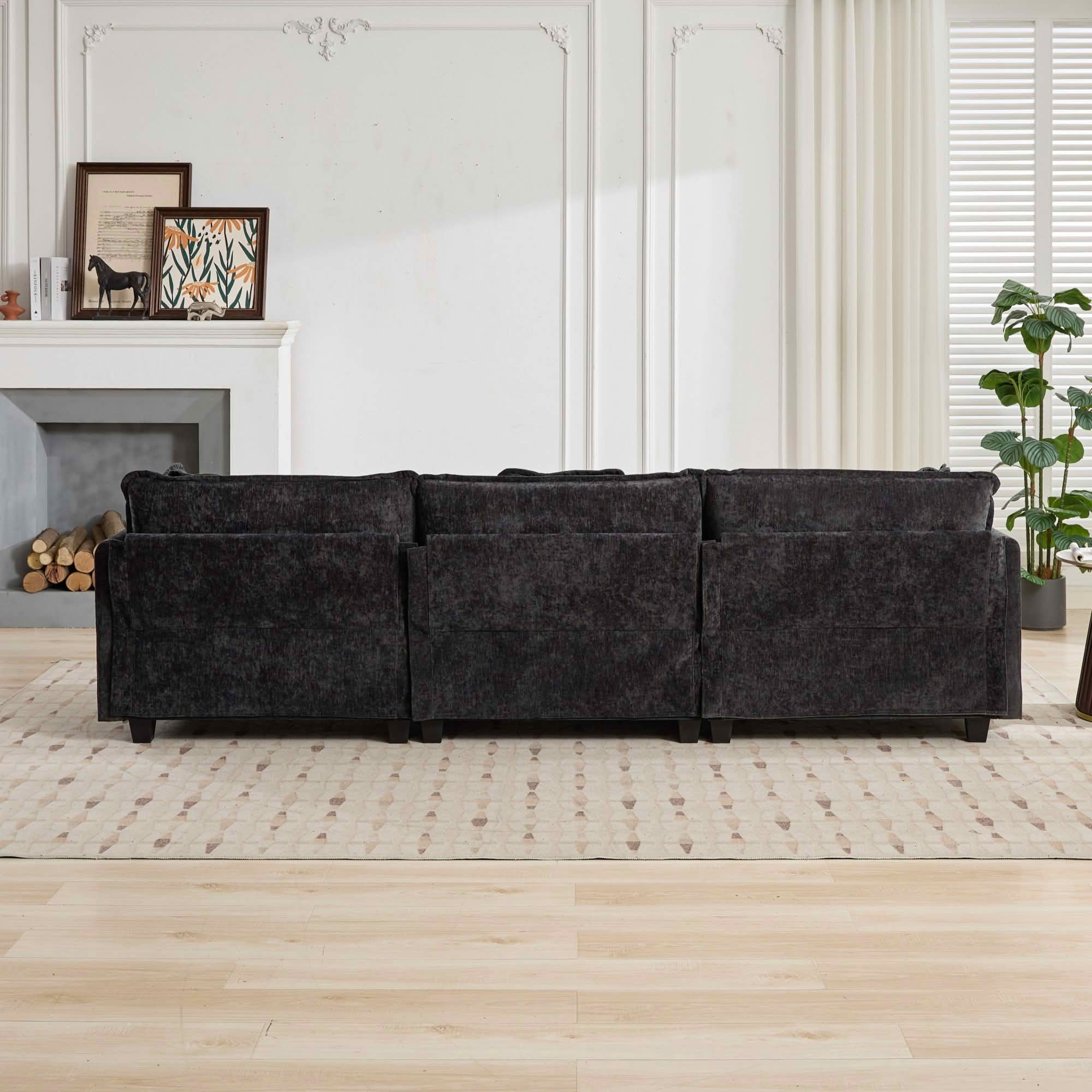 MAYEERTY 113.8 Inch Cloud 3‑Seater Modular Sectional Sofa, Chenille Couch with Double‑Layer Seat Cushion for Home Apartment, Ottoman Not Included
