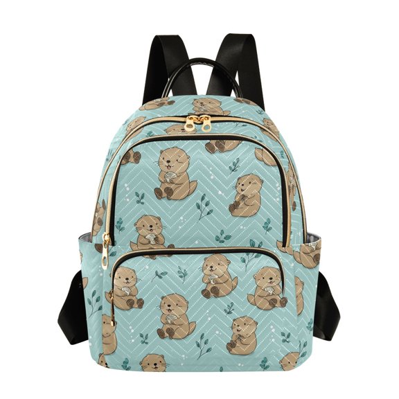 Fashion Quilted Backpack for Women Lightweight Travel Daypack Casual Bag for Shopping Travel Cute Otter Pattern S