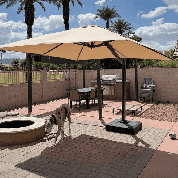 PURPLE LEAF 10 FT Outdoor Large Cantilever Umbrellas Square Aluminum Windproof Offset Umbrella with 360°Rotation Tilt Adjutable Pool Large Patio Umbrella,Beige
