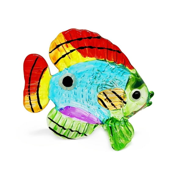 WitnyStore Tiny 3½" Blue Green Yellow Angelfish Angel Fish Figurine - Miniature Hand Blown Painted Glass Saltwater Sea Fishes Marine Animal Colorful Crystal Decorative Collectible Figure Décor Gift