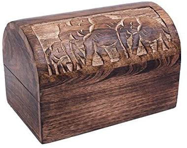 WOODEN HAND CARVED BOX Storage JEWELLERY INDIAN Trinket MEMORY CRAFT BOX 6"x6" 