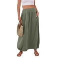 thumbnail image 6 of cocolona Skirts for Women Summer Casual Loose Elastic Waist Long Skirts Beach Vacation Pleated Flowy Skirts with Pockets Army Green XL, 6 of 6