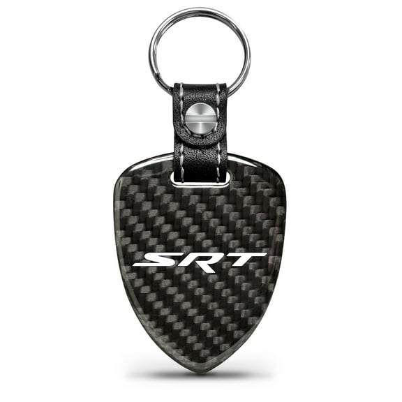 iPick Image for Dodge SRT Logo Real Black Carbon Fiber Large Shield-Style Key Chain, Official Licensed