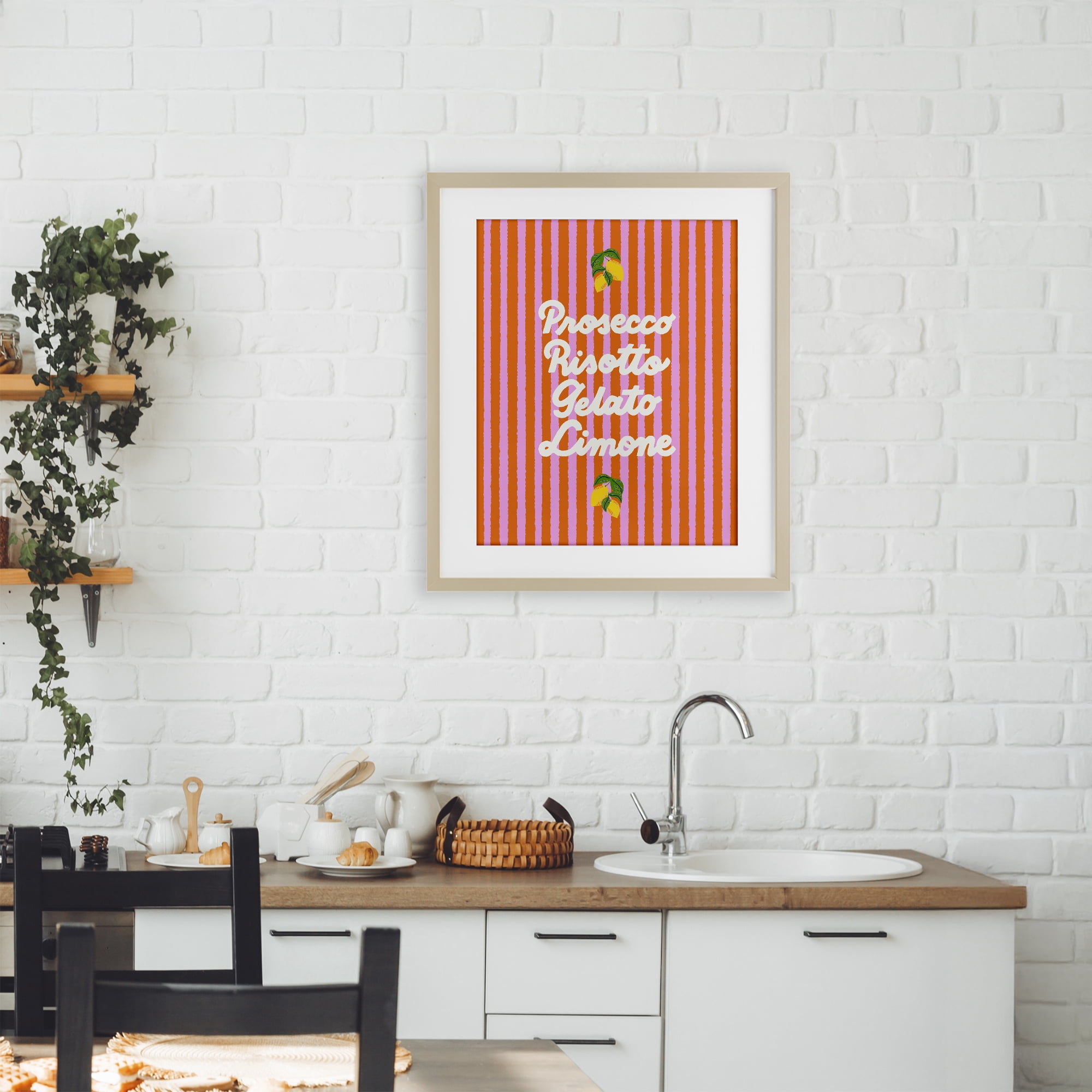 Stupell Industries Italian Enjoyment over Stripes Birch Framed Print Under Glass, design by Indira Prieto | IndySign