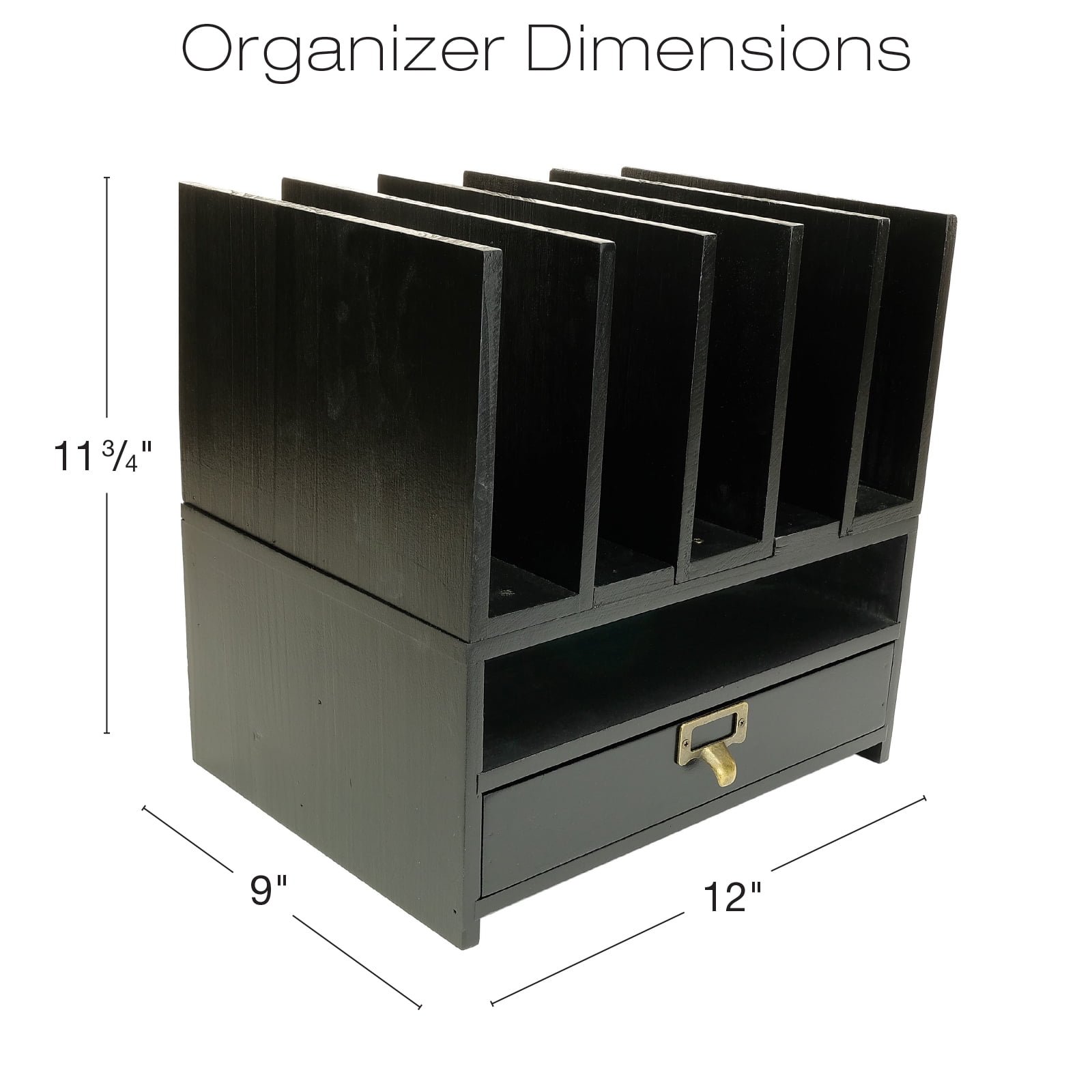 Excello Global Products Wooden Vertical Letter Tray Desk Organizer - Black - EGP-HD-0422B