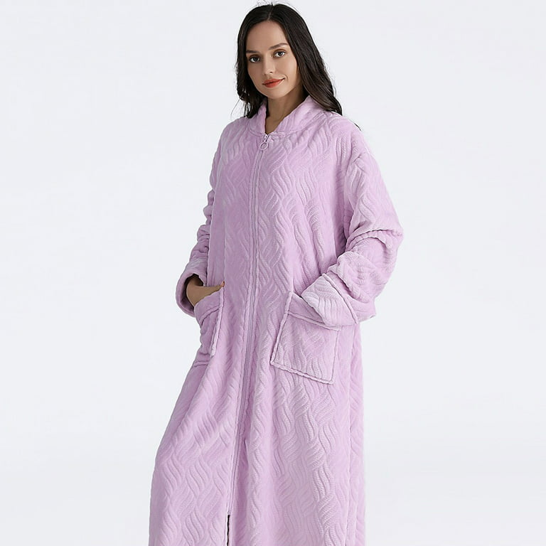 Fluffy Dressing Gown for Women,Ladies Teddy Fleece Nightgowns Full Length  Zip Up Robes Loose Fit Bathrobes with Pockets Supersoft Plush Velvet  Pyjamas Winter Pajamas Long Loungewear UK 