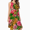thumbnail image 2 of Pink Roses Leopard Print Fabric Dress Elegant Party Dresses Evening Dresses Women Dress Sleeveless Dress Ladies Dresses, 2 of 4