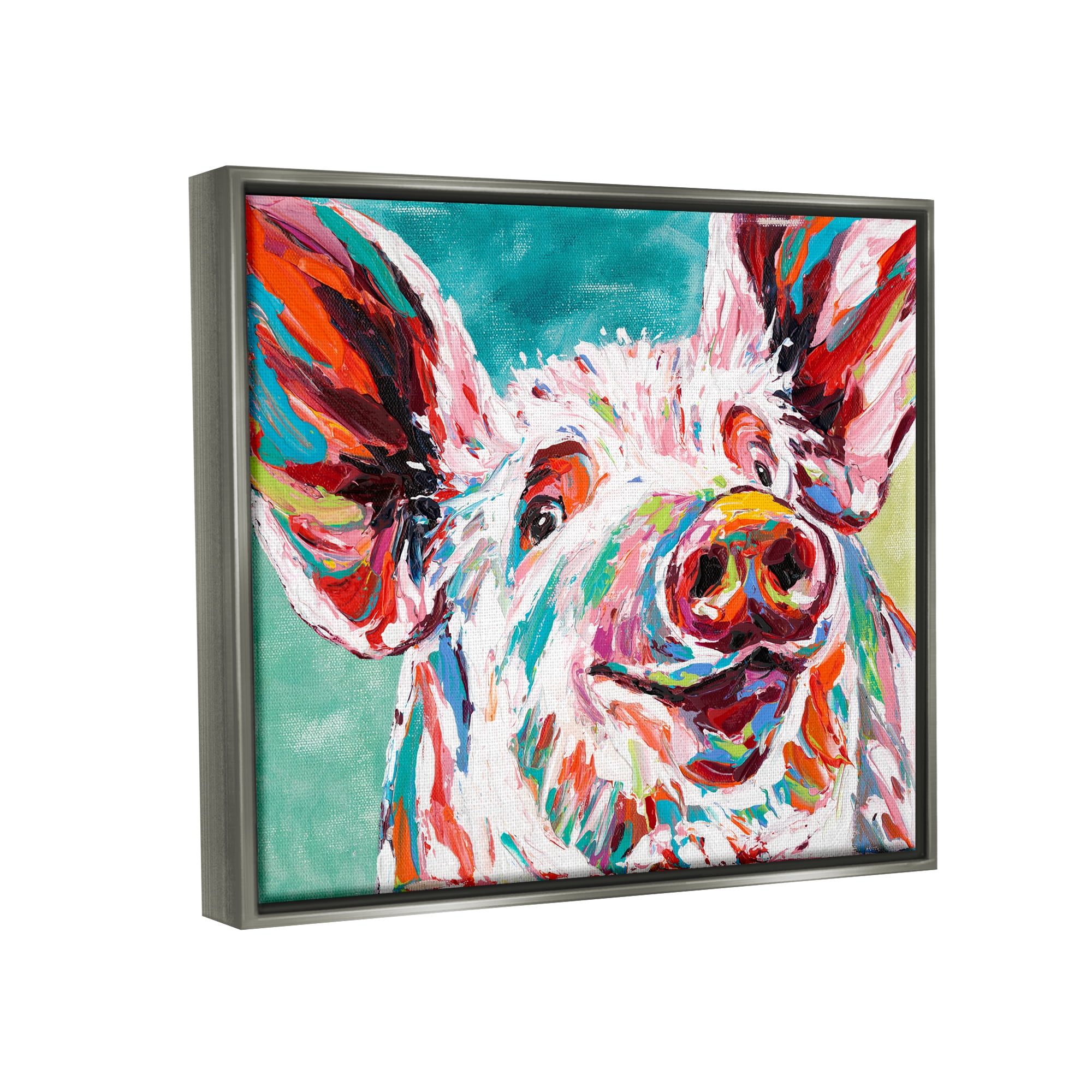 Stupell Industries Brightly Painted Pig Luster Gray Framed Floating Canvas Wall Art, 24x30, by Carolee Vitaletti