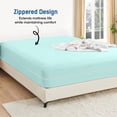 thumbnail image 2 of 1-Piece Fitted Sheet Zippered Closure for Queen Size (60" x 80") , 400 Thread Count, 100% Egyptian Cotton, 15" Deep Pocket, Aqua Blue Solid Pattern, 2 of 6