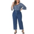 thumbnail image 2 of Agnes Orinda Women's Plus Size Floral Print V Neck Tiered Ruffle Bell Sleeve Blouse 1X Navy Blue, 2 of 6