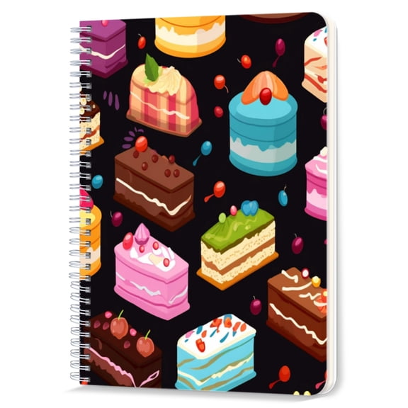 Spiral Notebook,Double-Wire Spiral College Lined Journal Notebook for Study and Notes,100 Pages,5.71x 8.26 in - Pattern of Assorted Cakes