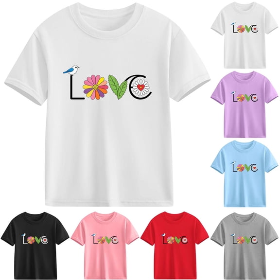 Agkizg Girls Graphic Tees,Kids Valentine's Day T-Shirt,Valentine's Day Top for Girls Modern Print Short Sleeve Blouse Fashion Holiday for Preteens Teens