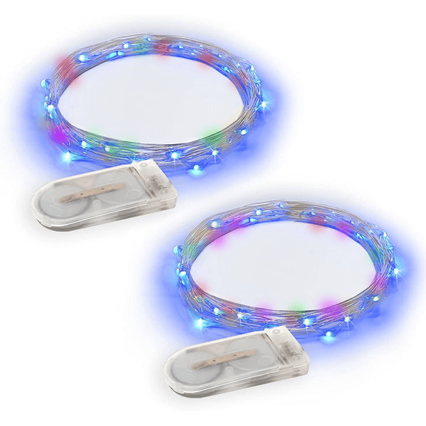 Paquete de 2 luces LED de 20 pies y 6,5 pies, luces de hadas alimentadas por batería para patio, dormitorio, decoración navideña, etc.