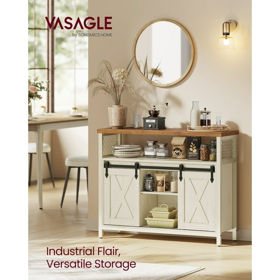 2-Door Storage Cabinet with Adjustable Shelves, Multi-Purpose Buffet Dresser, 33x100x80cm, Easy Assembly, White and Brown