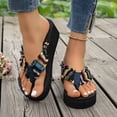 thumbnail image 2 of CIENVNSTG Boho Striped Wedge Flip Flops for Women Fray Strap Thick Wedge Sole Thong Summer Casual Footwear Beach Daily Outdoor Wear Black 37, 2 of 4