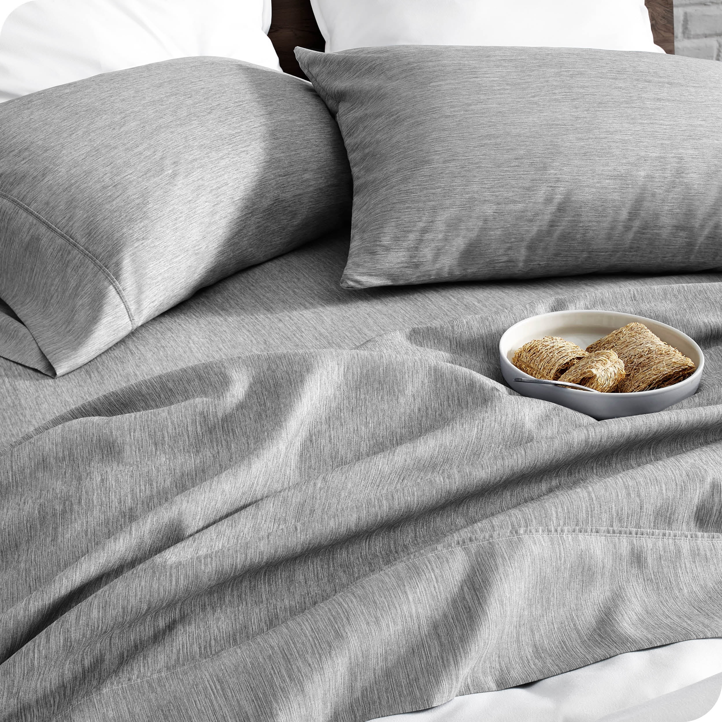 Bare Home Heathered Charcoal Cationic Microfiber Sheet Set, Wrinkle Resistant, Deep Pocket, Queen