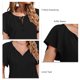 thumbnail image 5 of Mujer Casual Gasa Top Impreso Cuello En V Manga Corta Blusas Camisa Con Cordón Para Verano Negro M, 5 of 6