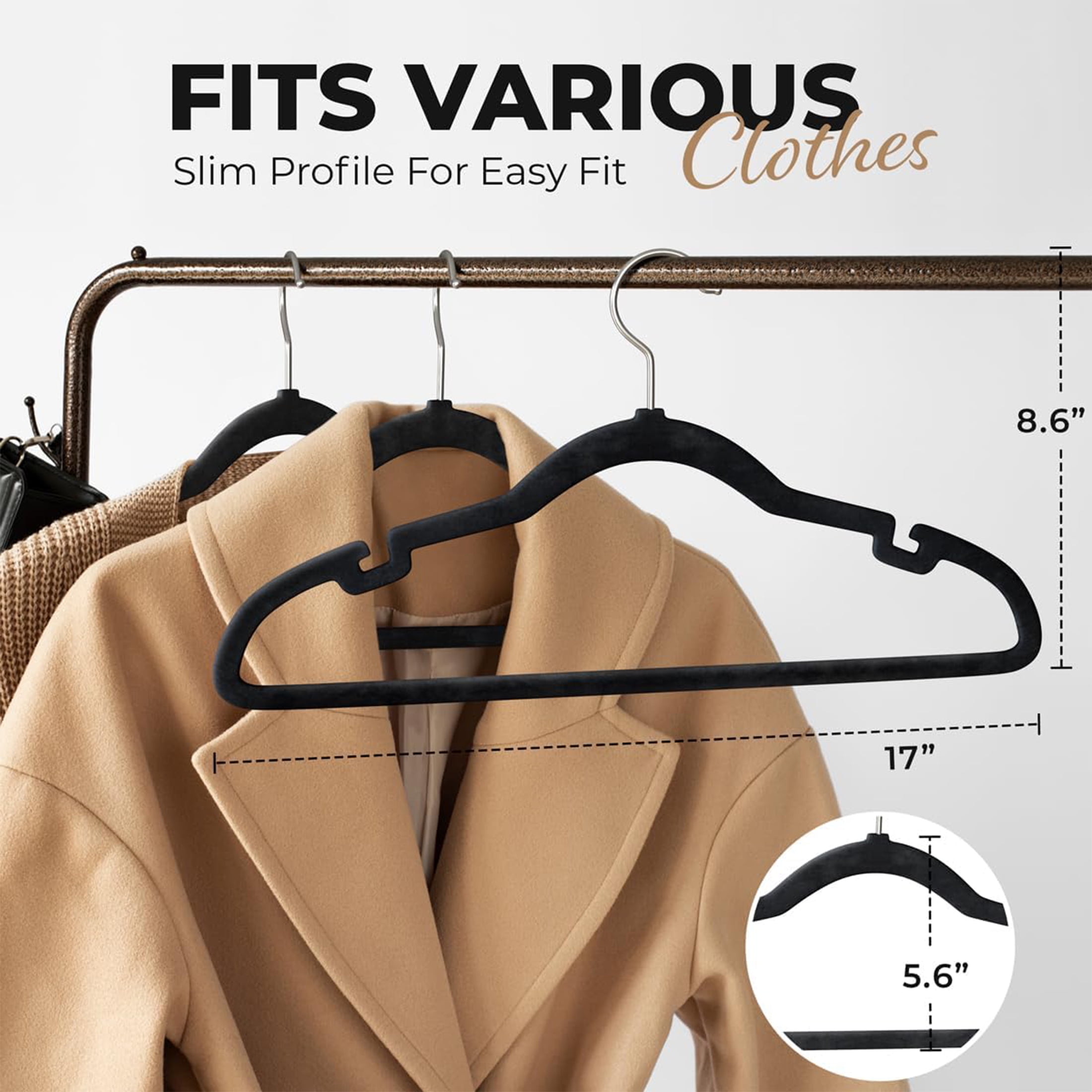 Lifetime Appliance Parts 200 Pack Velvet Hanger for Shirt Pants Dresses Skirts Suits Jackets - Slim Space Saving Design - Sturdy & Durable Design with Shoulder Grooves Hook - Black