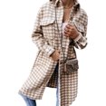 thumbnail image 1 of Women Plaid Jacket Turn Down Collar Button Long Shackets Cardigan Coat with Pockets, 1 of 4