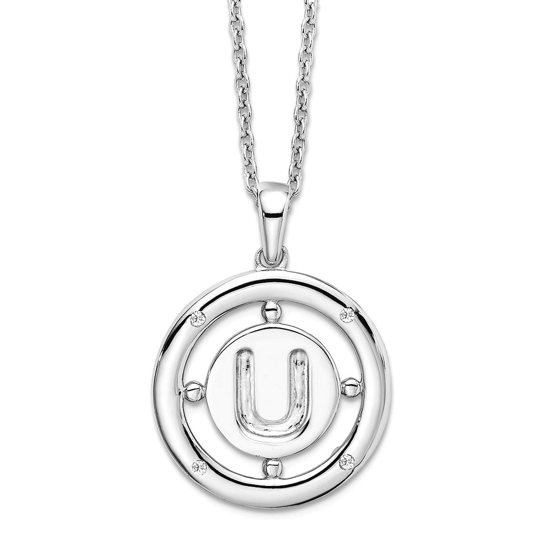 19mm 925 Sterling Silver Rhodium Plated White Ice Diamond Letter Name Personalized Monogram Initial U Necklace 18 Inch P